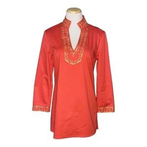 Sail to Sable Coral Gold Tunic Top Blouse Long Sleeve M